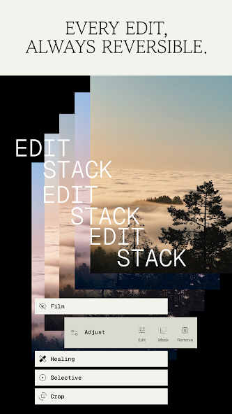 Snapseed publisher image illustrating reversible edits in a stack